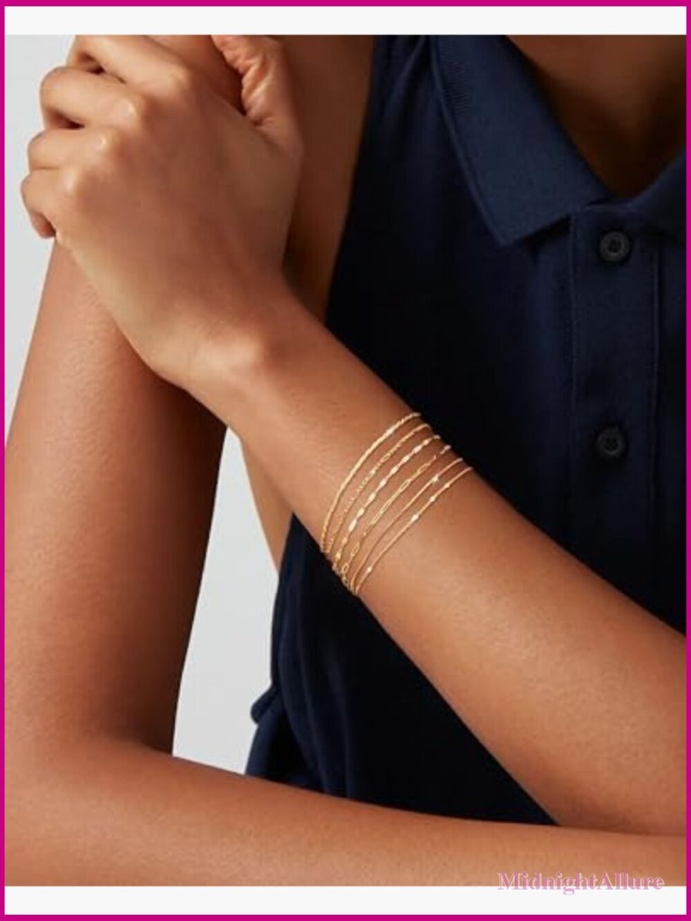 Gold Stack Bracelet Set Dainty Thin Link Bracelets Trendy 14K Plated Waterproof - Picture 3 of 7